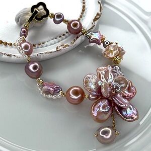 😍😍Handmade Pink Freshwater HQ Keshi Star Edison Pearl Braided Bracelet